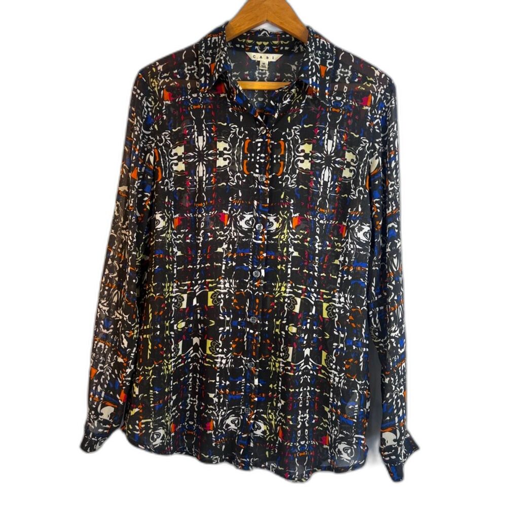 Cabi Maximalist Retro Y2K Vibe‎ Abstract Semi Sheer Lightweight Blouse Size MD